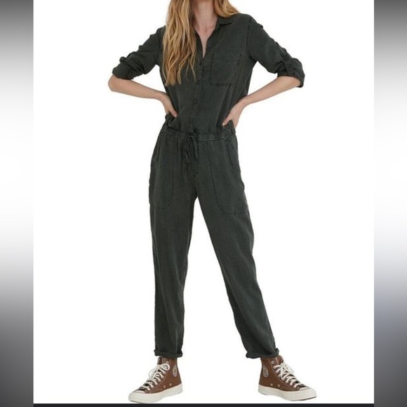 Bella Dahl Utility Jumpsuit Vintage Maroon button down elastic / ties waist Sz M - Picture 11 of 12